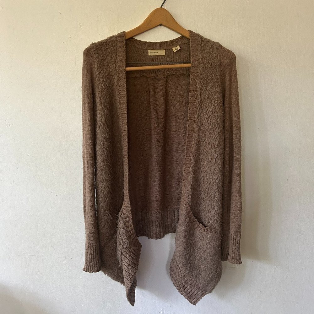 ANTHROPOLOGIE Sleeping on Snow Cardigan Womens XS Brown Pockets Mohair Cozy Boho
